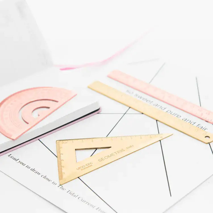 Metallic Brushed Office Ruler Set with Triangle Ruler
