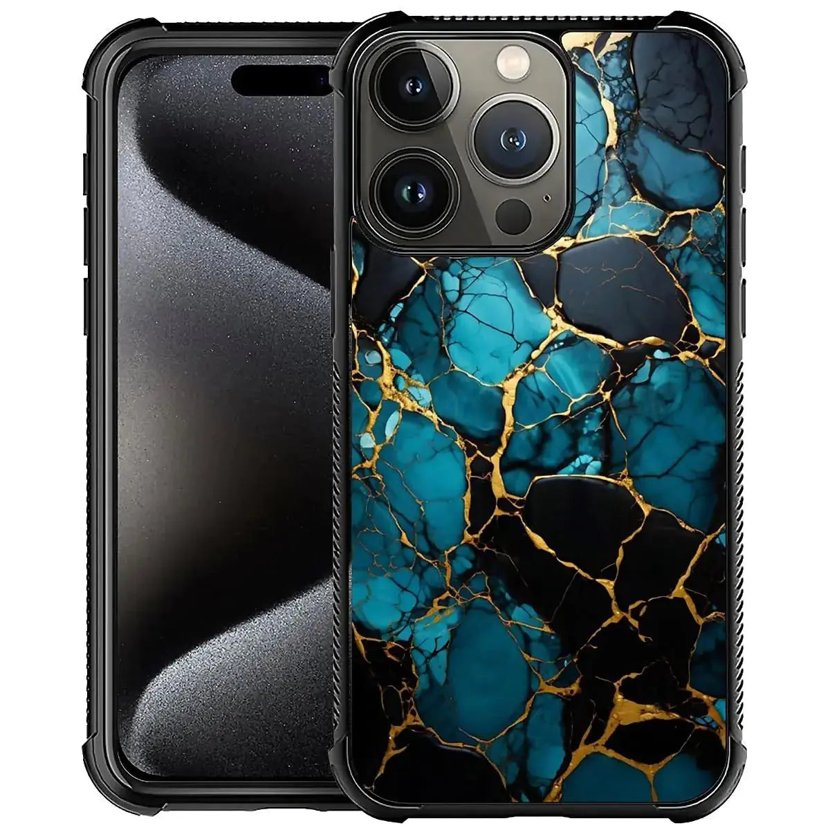 DAIZAG Compatible with iPhone 16 Pro Max CaseBlue Black Gold Marble Case Four Corners with Bumper Shockproof Anti-Scratch Protection Case for Man Women for iPhone 16 Pro Max