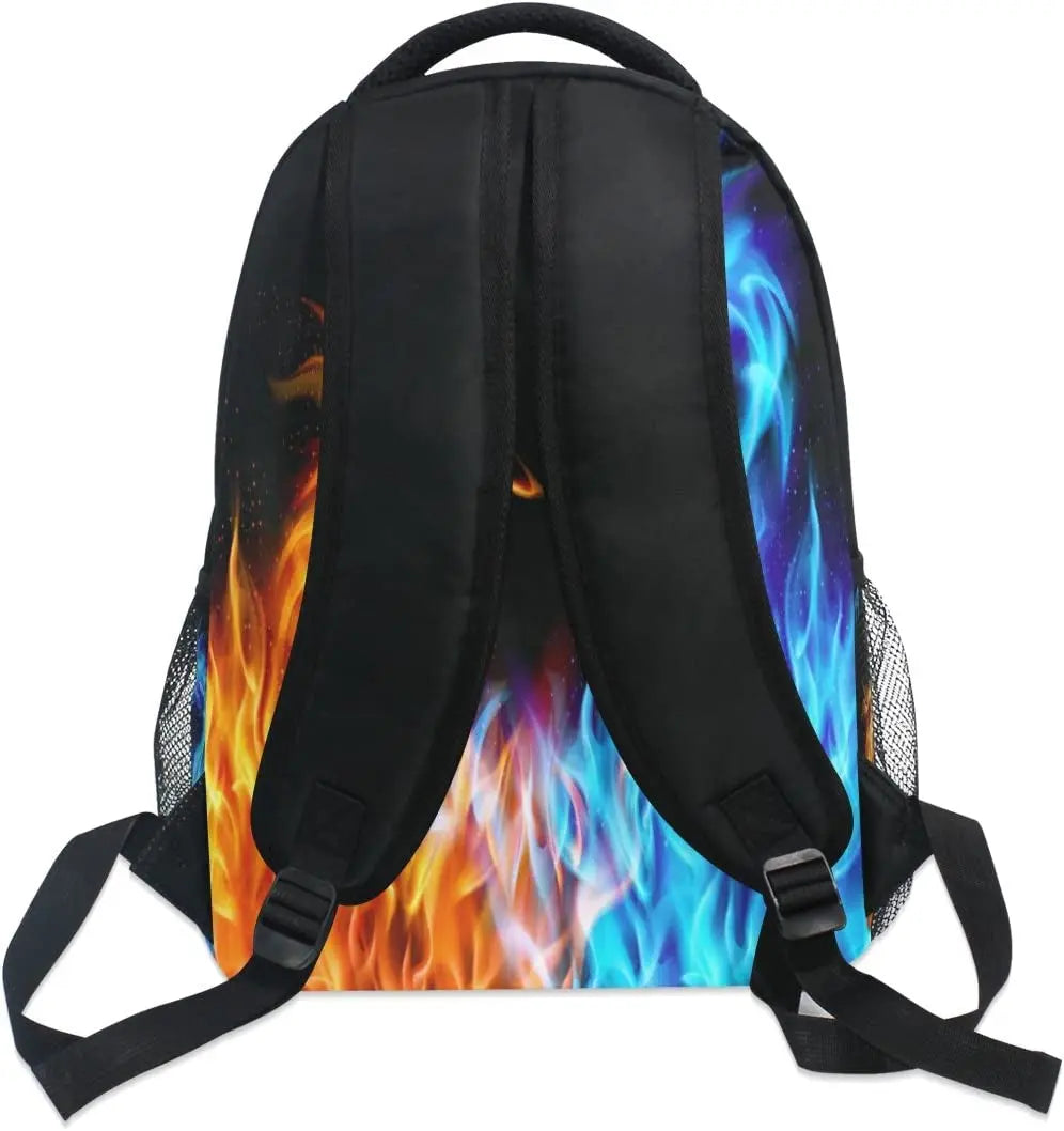 Red Blue Fire Dragon School Backpack Galaxy Teens Girls Boys Kids Bookbag, Animal Water Resistant Elementary Travel Computer Daypack for Age 4-12 Years