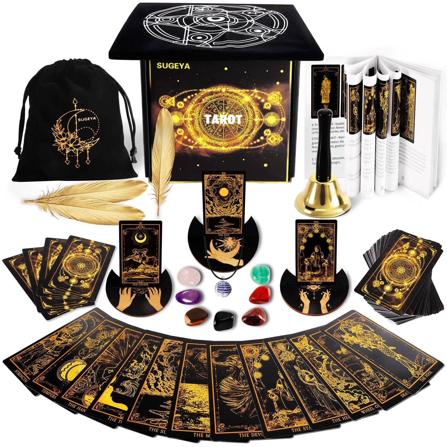 78-Card Black Tarot♥️Deck Gift Set with Guidebook & Accessories