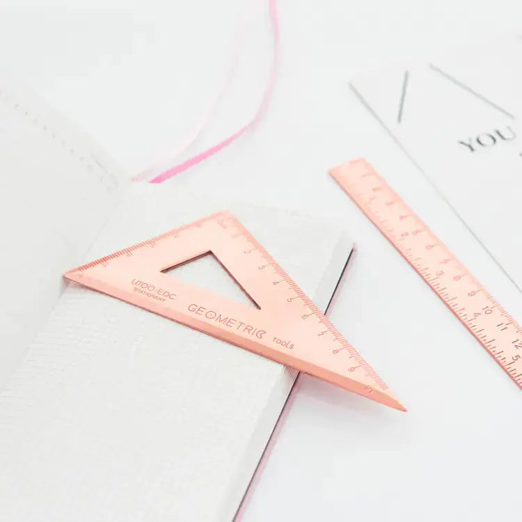 Metallic Brushed Office Ruler Set with Triangle Ruler