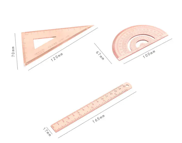 Metallic Brushed Office Ruler Set with Triangle Ruler
