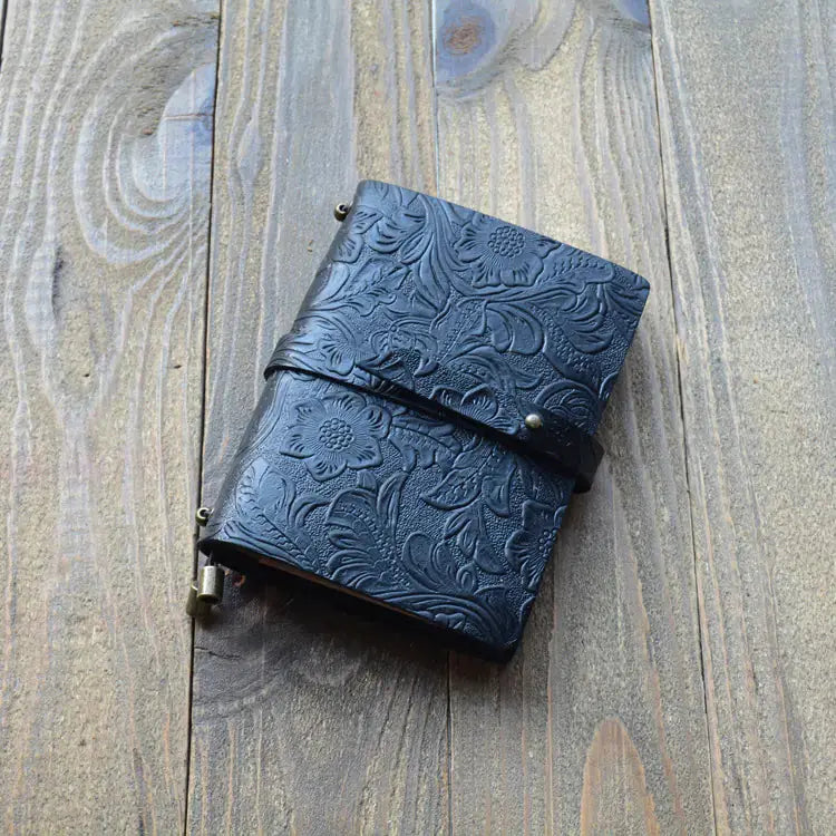 Custom Vintage Leather Notebook with Creative Carving
