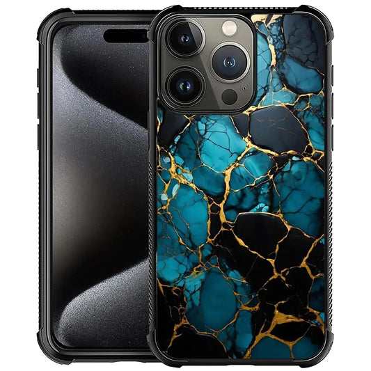DAIZAG Compatible with iPhone 16 Pro Max CaseBlue Black Gold Marble Case Four Corners with Bumper Shockproof Anti-Scratch Protection Case for Man Women for iPhone 16 Pro Max