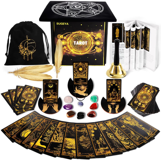 78-Card Black Tarot♥️Deck Gift Set with Guidebook & Accessories