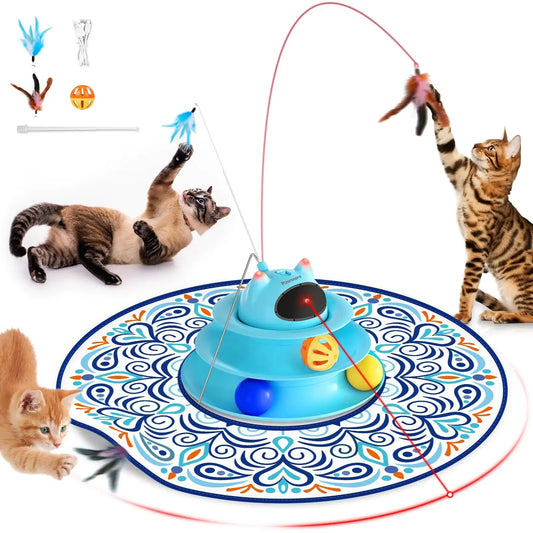5-in-1 Interactive Cat Toy – Automatic Rechargeable Hide-and-Seek Laser Toy with Accessories (Blue)