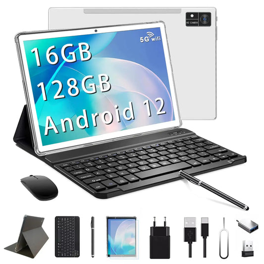 10” Android 12 Tablet with Keyboard & Accessories – 128GB + 16GB RAM