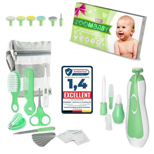 24-in-1 Baby Care & Grooming Kit – Newborn Essentials with Nail Trimmer & Nasal Aspirator (Green)